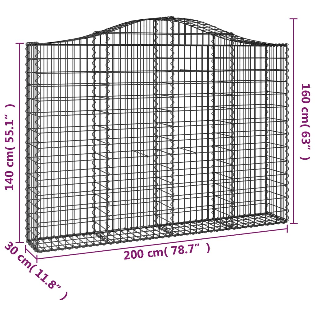 vidaXL Gabionen mit Hochbogen 14Stk. 200x30x140/160cm Verzinktes Eisen