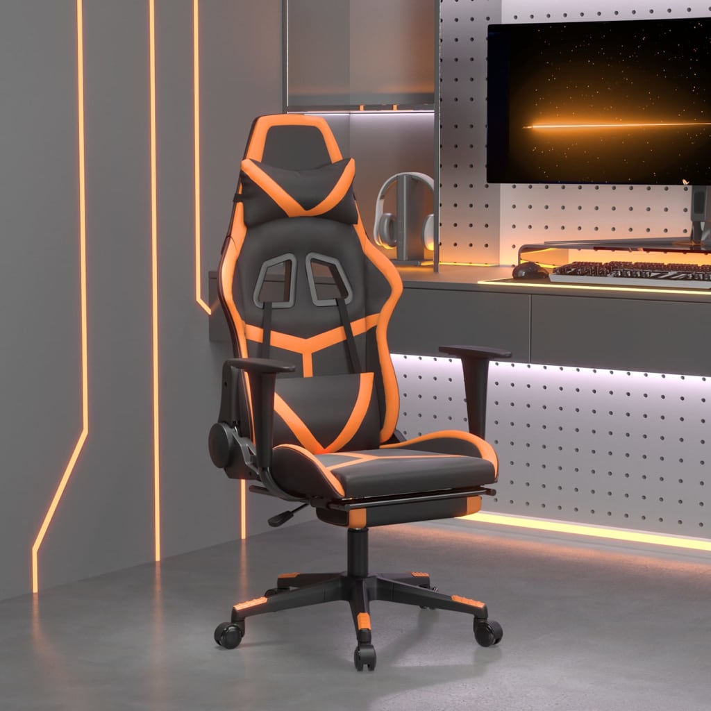 vidaXL Gaming-Stuhl mit Massage & Fußstütze Schwarz Orange Kunstleder