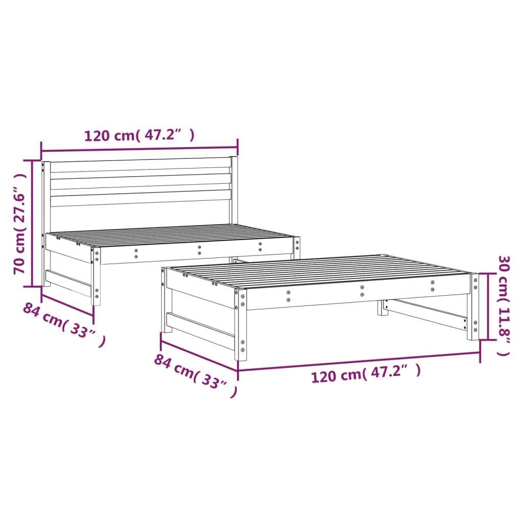 vidaXL 2-tlg. Garten-Lounge-Set Honigbraun Massivholz Kiefer