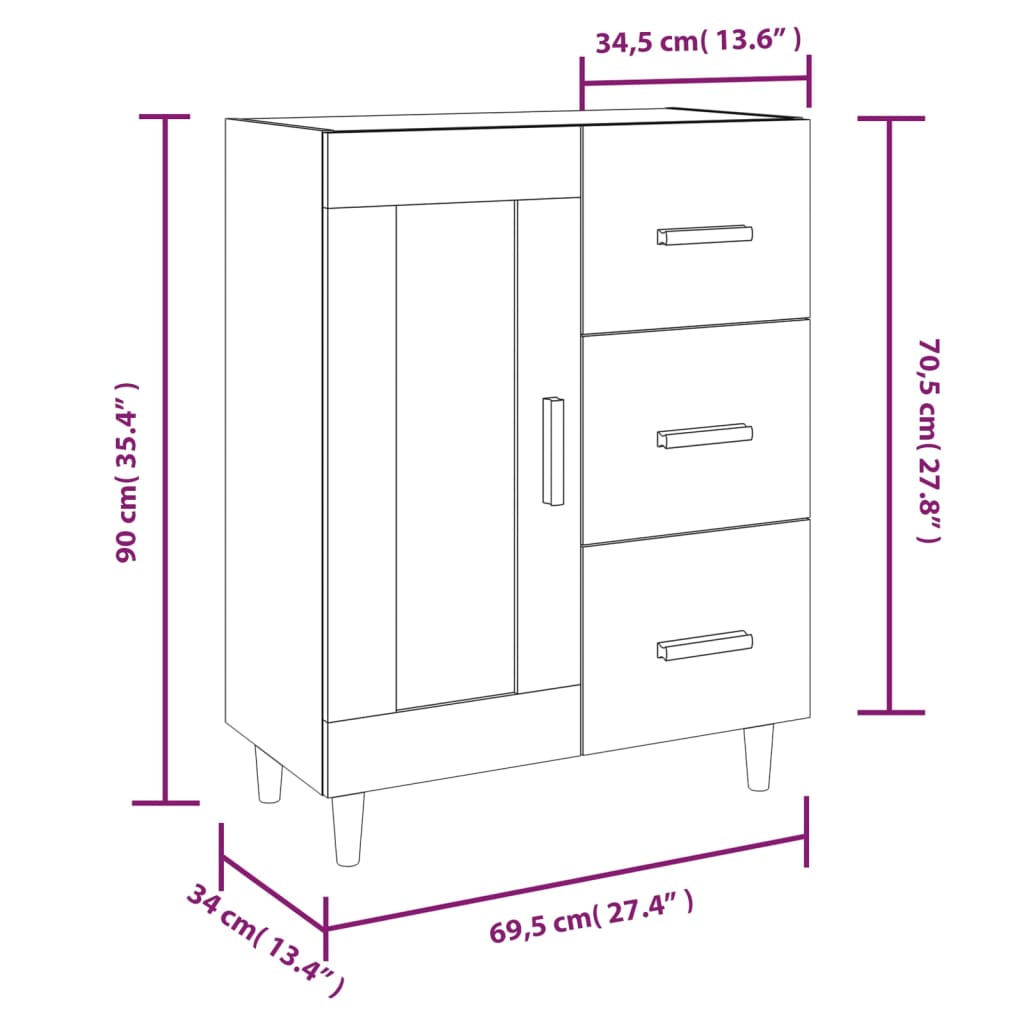 vidaXL Sideboard Räuchereiche 69,5x34x90 cm Holzwerkstoff