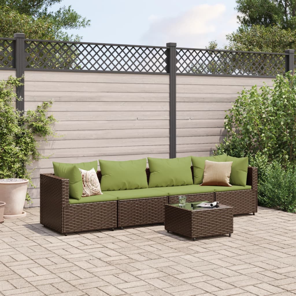 vidaXL 5-tlg. Garten-Lounge-Set mit Kissen Braun Poly Rattan