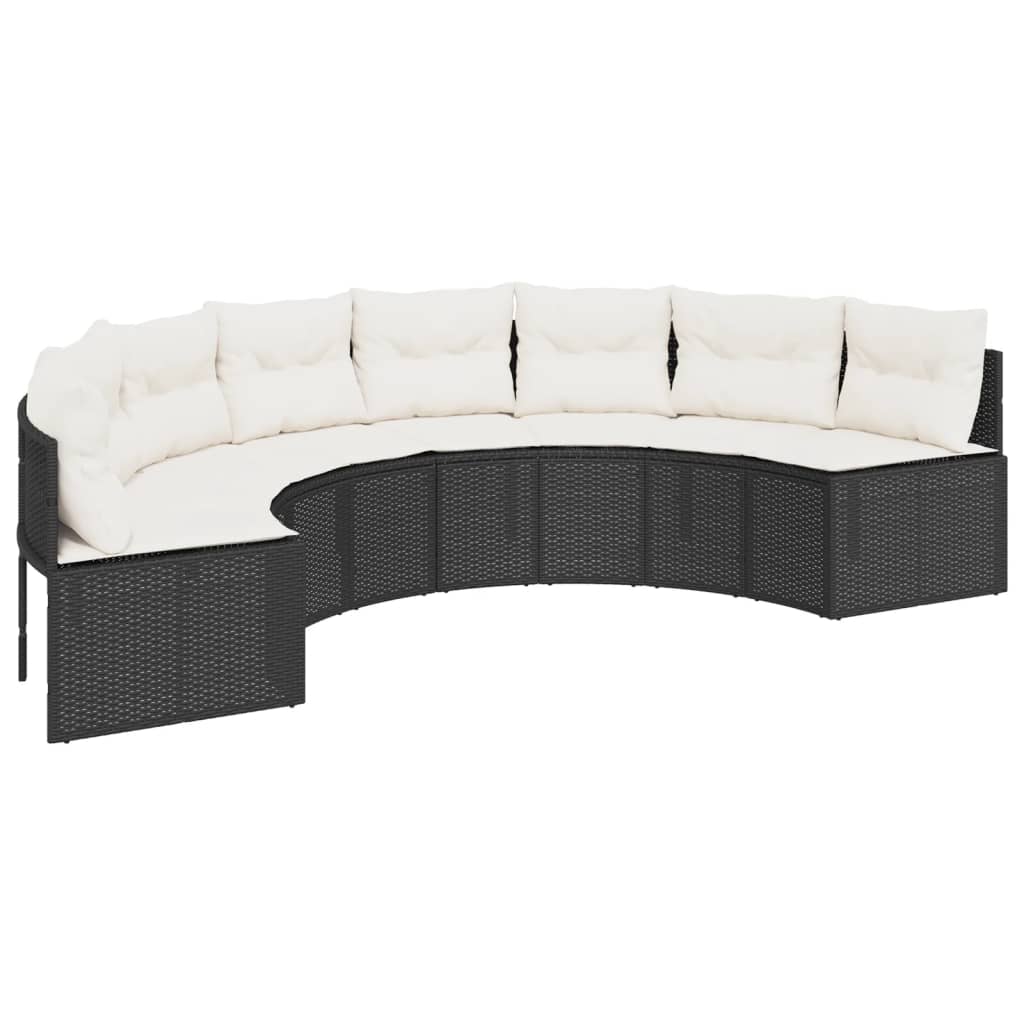 vidaXL 3-tlg. Garten-Sofagarnitur Halbrund Schwarz Poly-Rattan