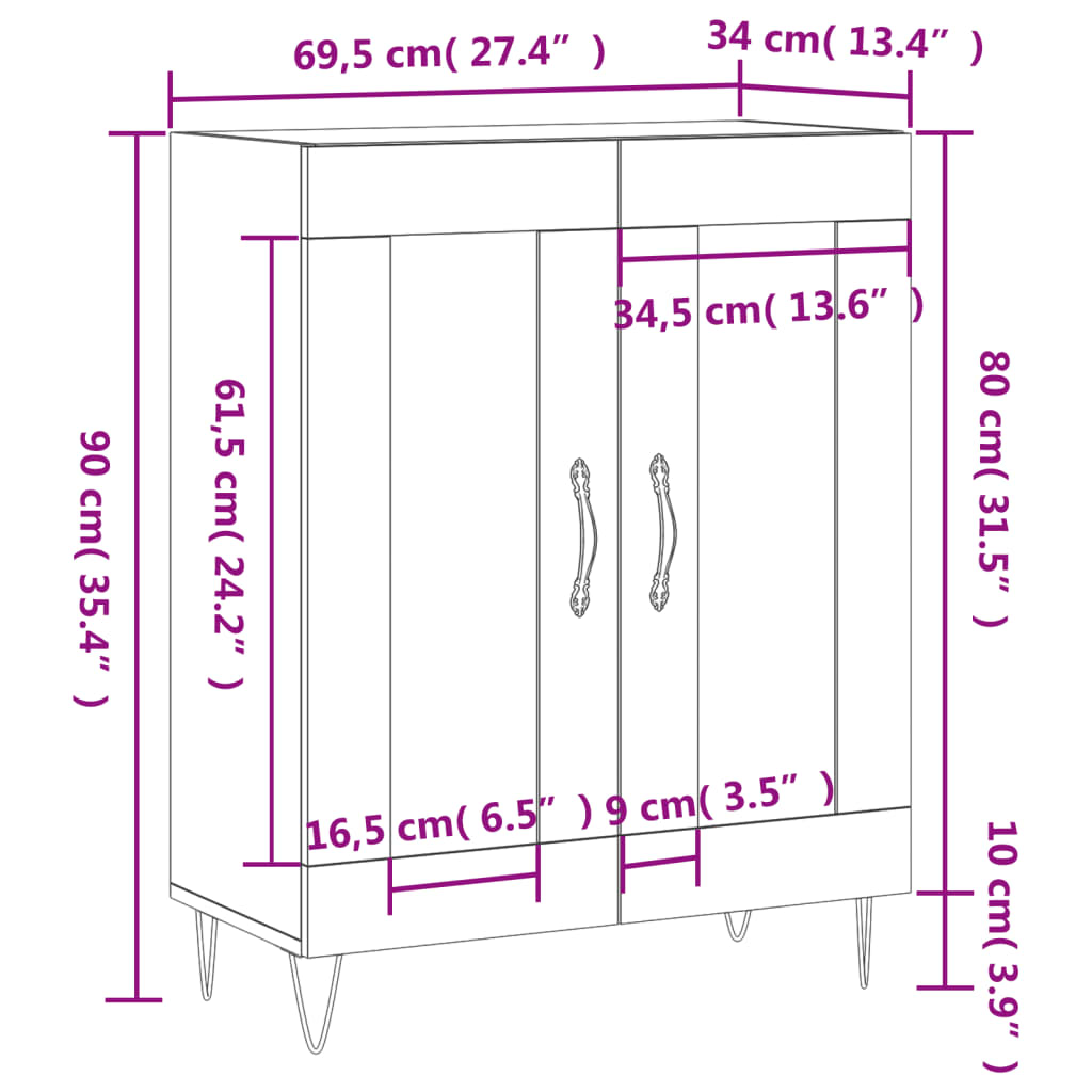 vidaXL Sideboard Hochglanz-Weiß 69,5x34x90 cm Holzwerkstoff