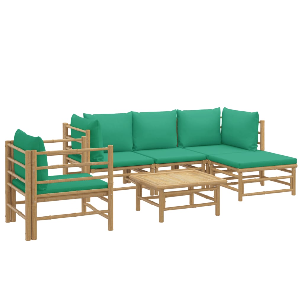 vidaXL 6-tlg. Garten-Lounge-Set mit Grünen Kissen Bambus