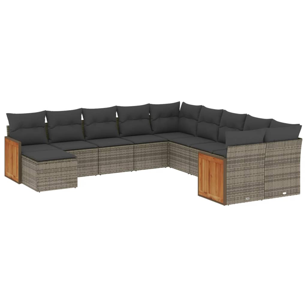 vidaXL 11-tlg. Garten-Sofagarnitur mit Kissen Grau Poly Rattan