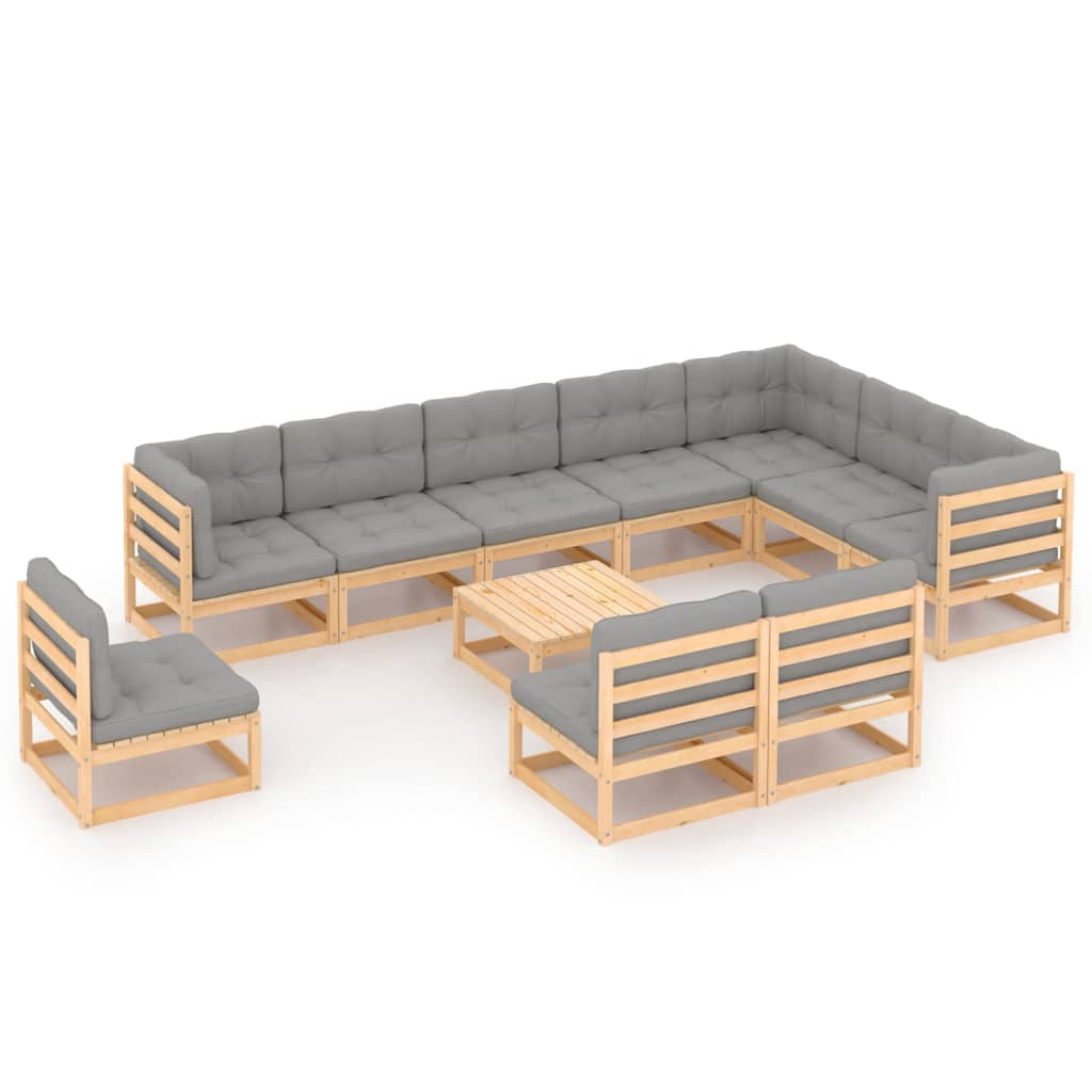 vidaXL 11-tlg. Garten-Lounge-Set mit Kissen Kiefer Massivholz