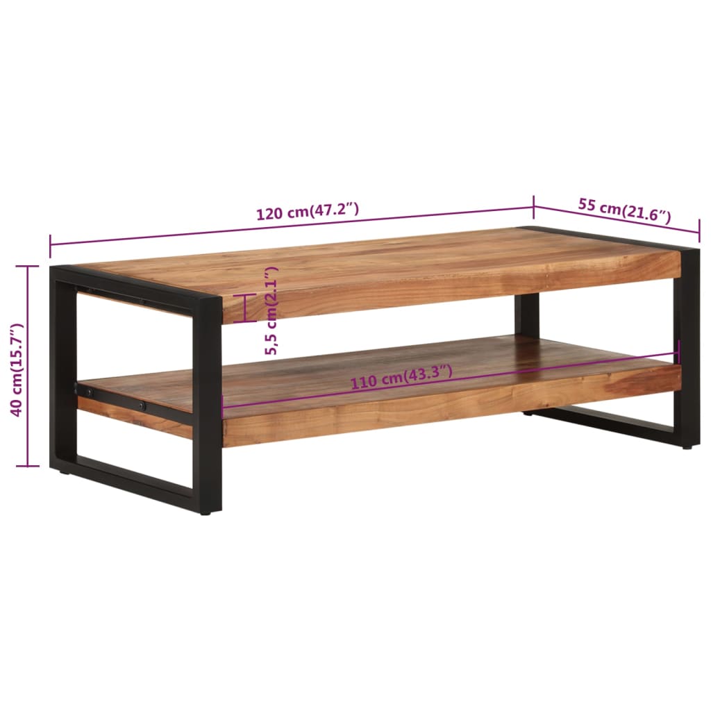 vidaXL Couchtisch 120x55x40 cm Massivholz Akazie