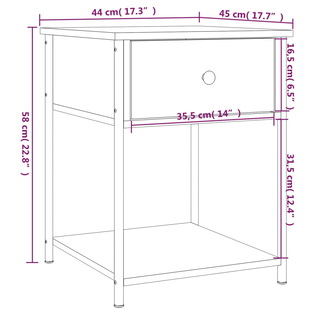 vidaXL Nachttische 2 Stk. Braun Eichen-Optik 44x45x58 cm Holzwerkstoff