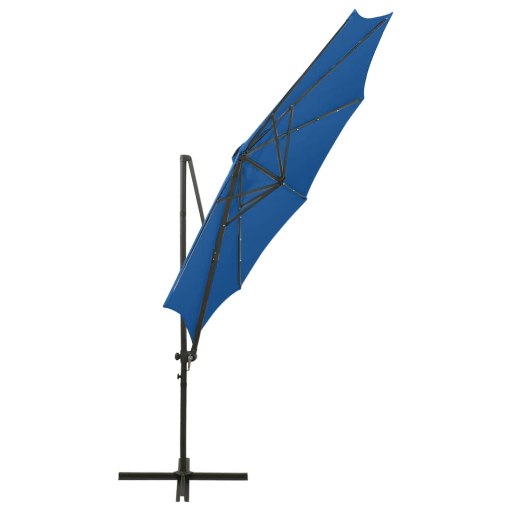 vidaXL Ampelschirm mit Mast und LED Azurblau 300 cm