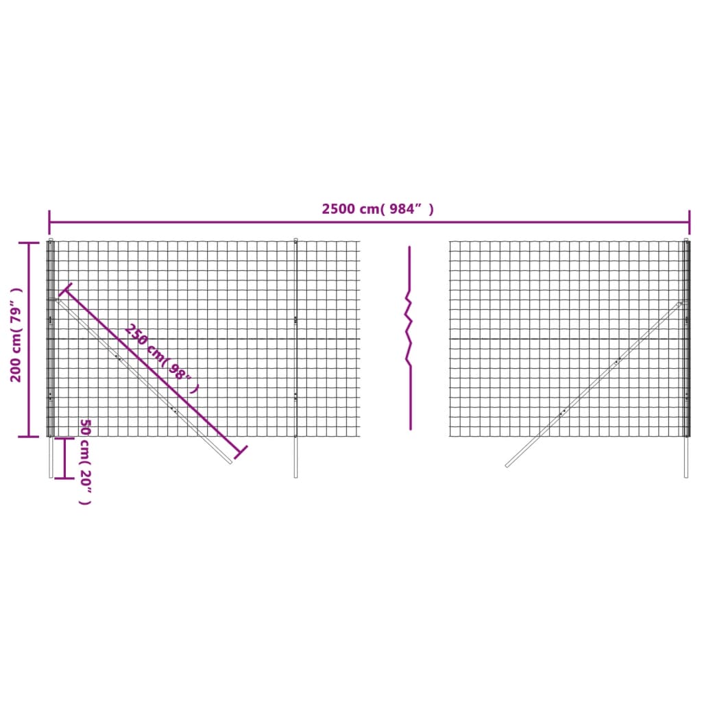 vidaXL Maschendrahtzaun Anthrazit 2x25 m Verzinkter Stahl