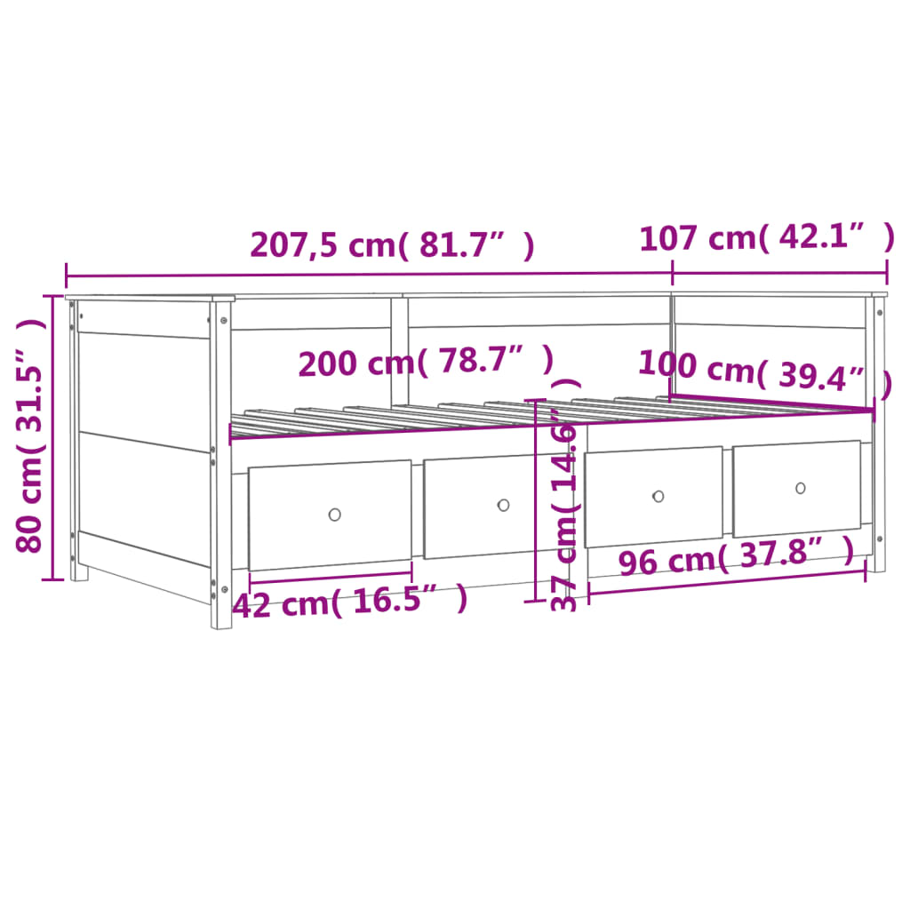 vidaXL Tagesbett Wachsbraun 100x200 cm Massivholz Kiefer