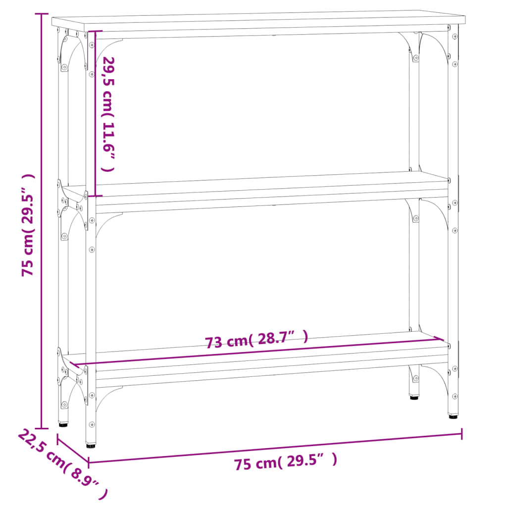 vidaXL Konsolentisch Grau Sonoma 75x22,5x75 cm Holzwerkstoff