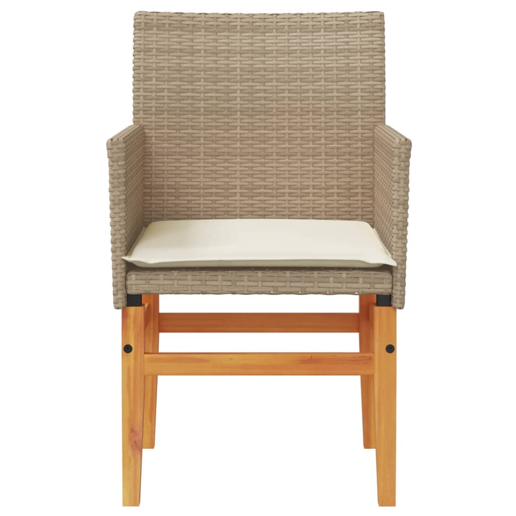 vidaXL Gartenstühle mit Kissen 2 Stk. Beige Poly Rattan Massivholz