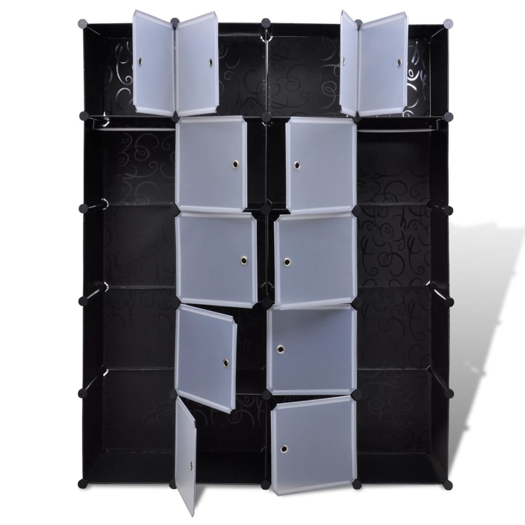 vidaXL Modularer Schrank mit 14 Fächern schwarz/weiß 37x146x180,5cm