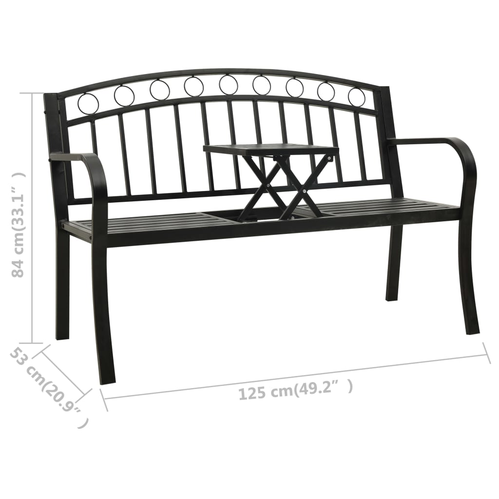 vidaXL Gartenbank mit 1 Tisch 125 cm Stahl Schwarz