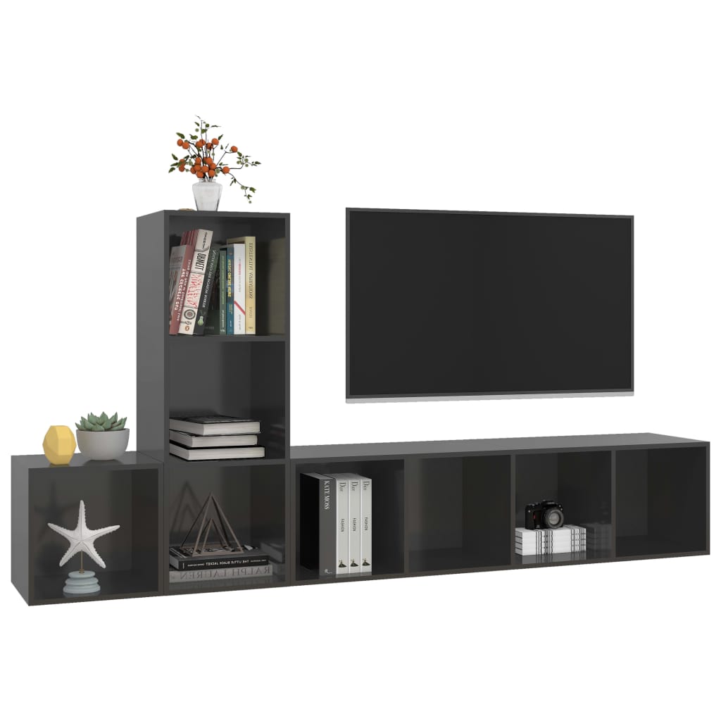 vidaXL 3-tlg. TV-Schrank-Set Hochglanz-Grau Holzwerkstoff