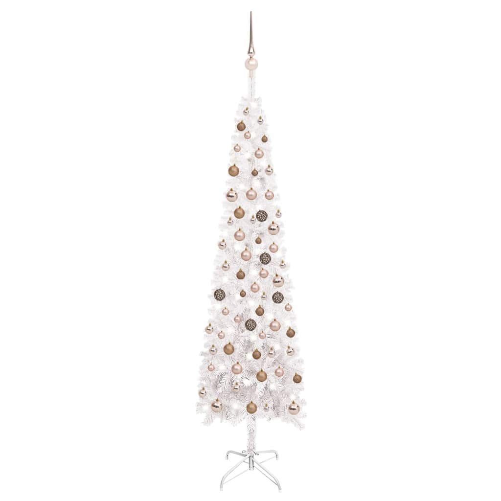 vidaXL Weihnachtsbaum Schlank mit Beleuchtung & Kugeln Weiß 210 cm