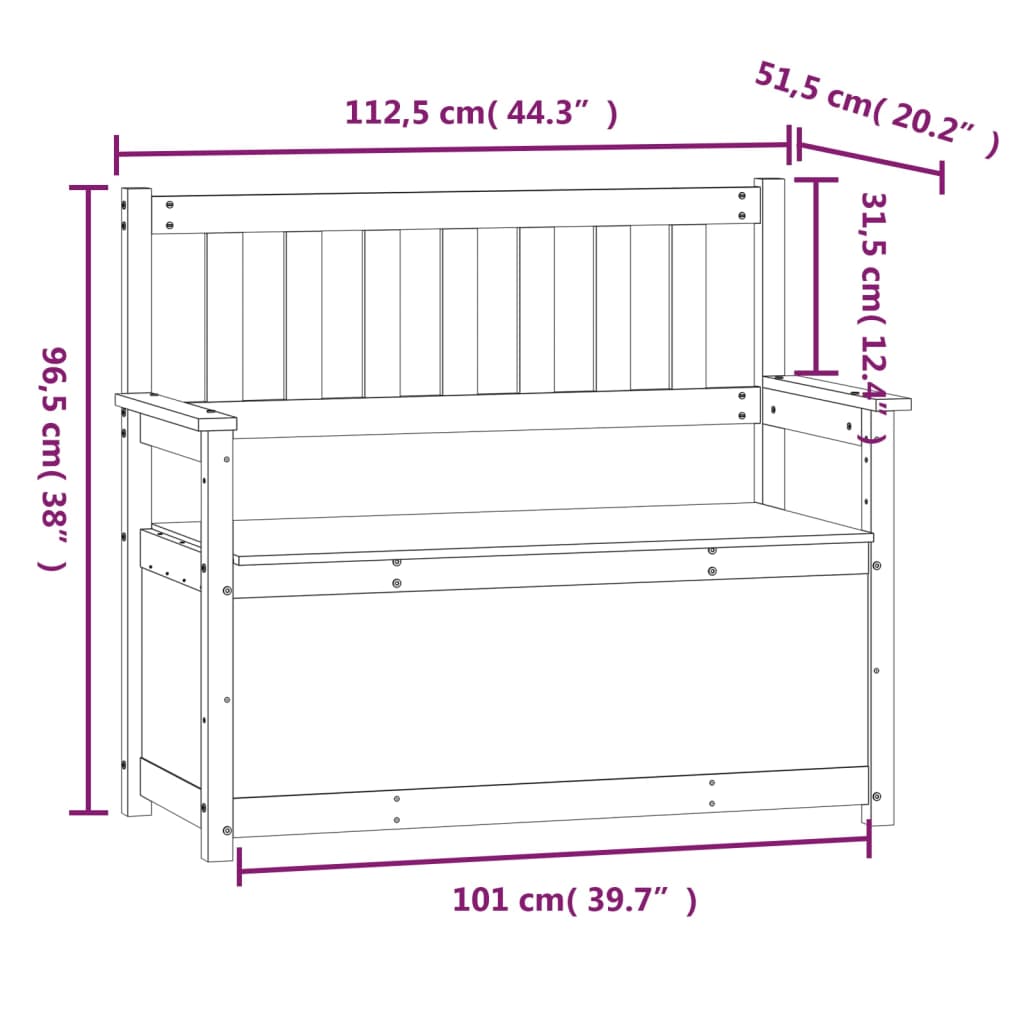 vidaXL Sitzbank Schwarz 112,5x51,5x96,5 cm Massivholz Kiefer
