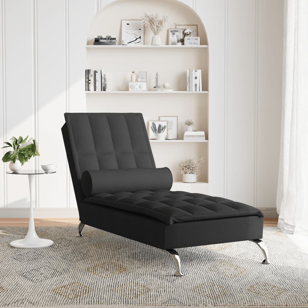 vidaXL Massage-Chaiselongue mit Nackenrolle Schwarz Stoff