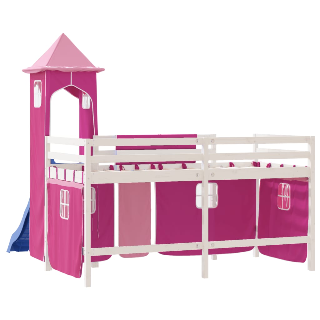 vidaXL Kinderhochbett mit Turm Rosa 80x200 cm Massivholz Kiefer