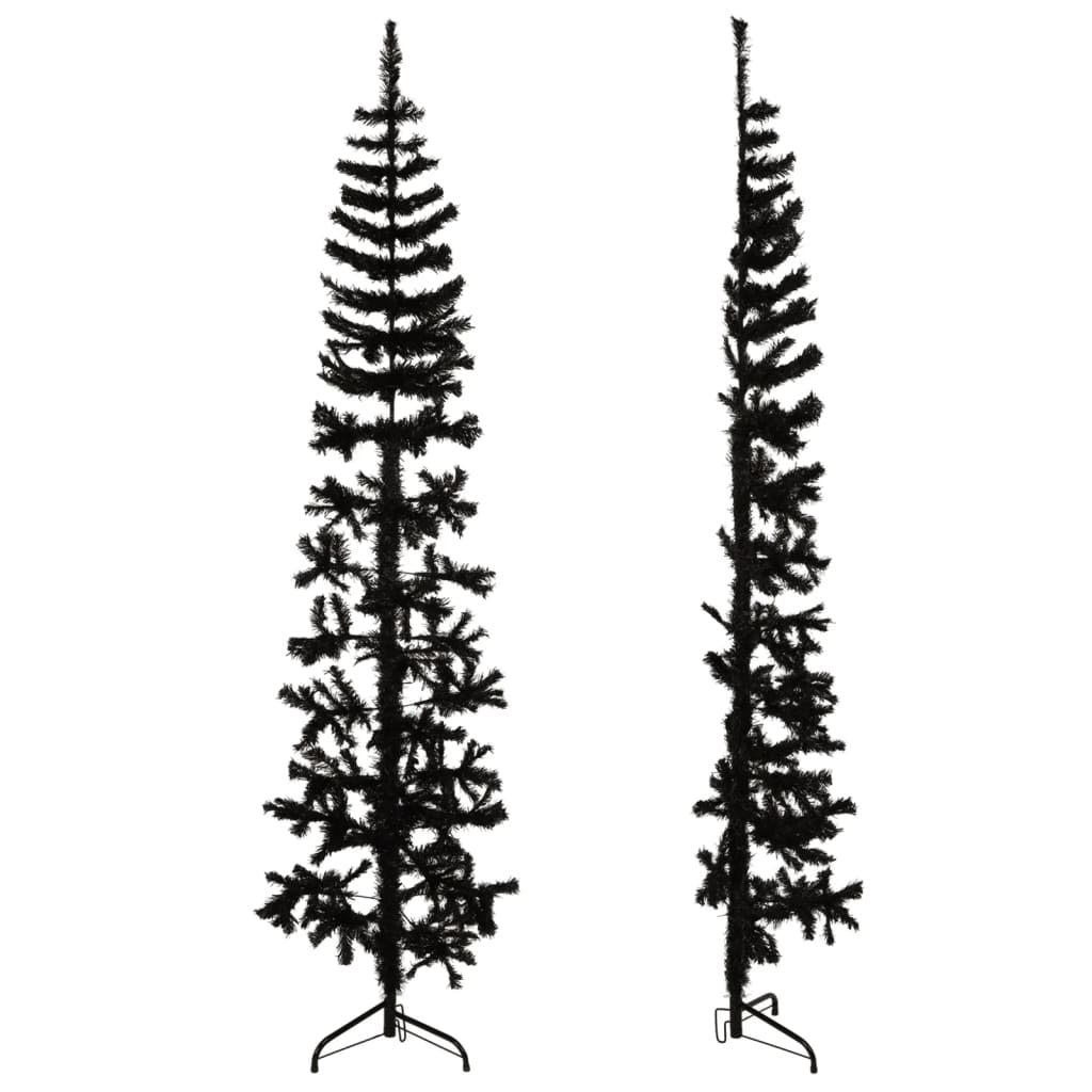 vidaXL Künstlicher Halb-Weihnachtsbaum Ständer Schlank Schwarz 180 cm