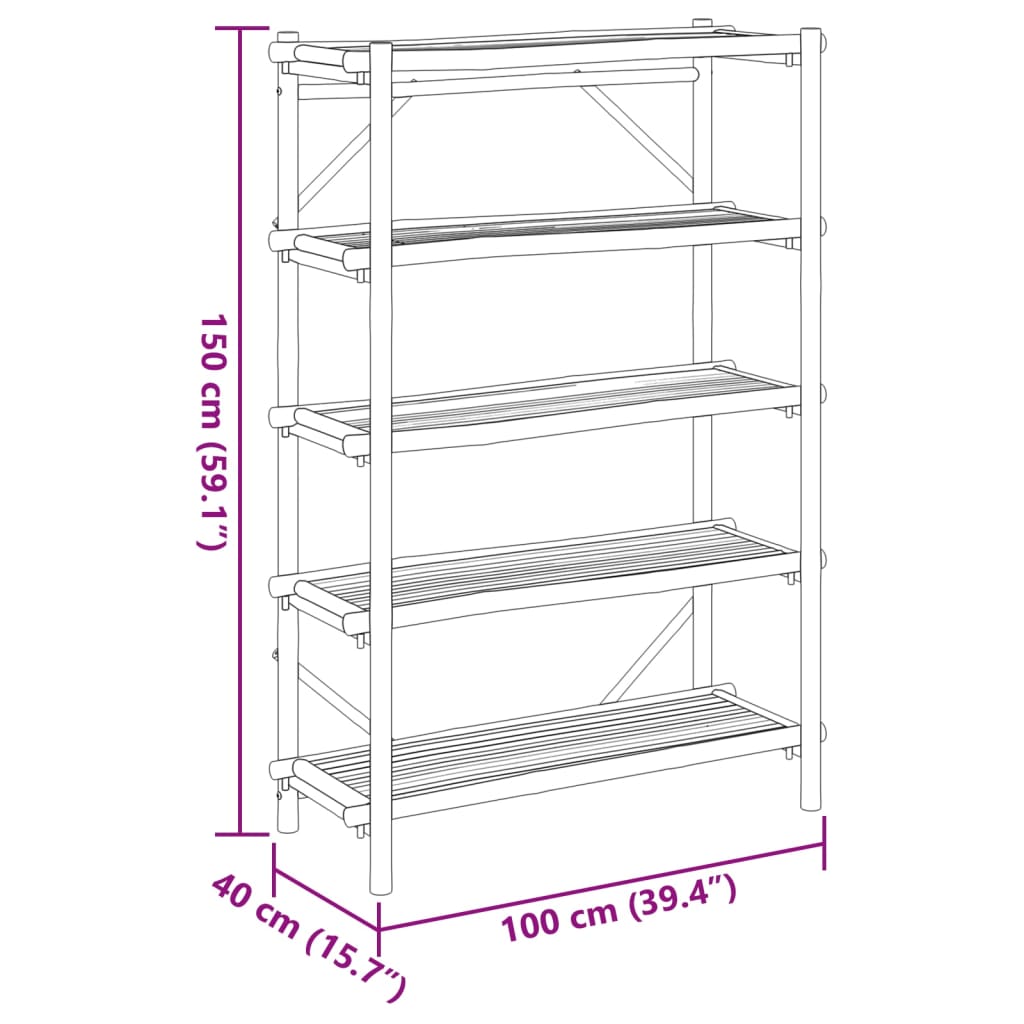 vidaXL Regal mit 5 Böden 100x40x150 cm Bambus