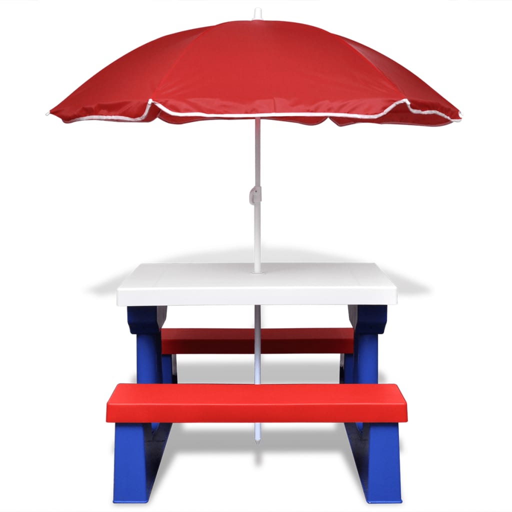 vidaXL Kinder-Picknicktisch mit Bänken Sonnenschirm Mehrfarbig