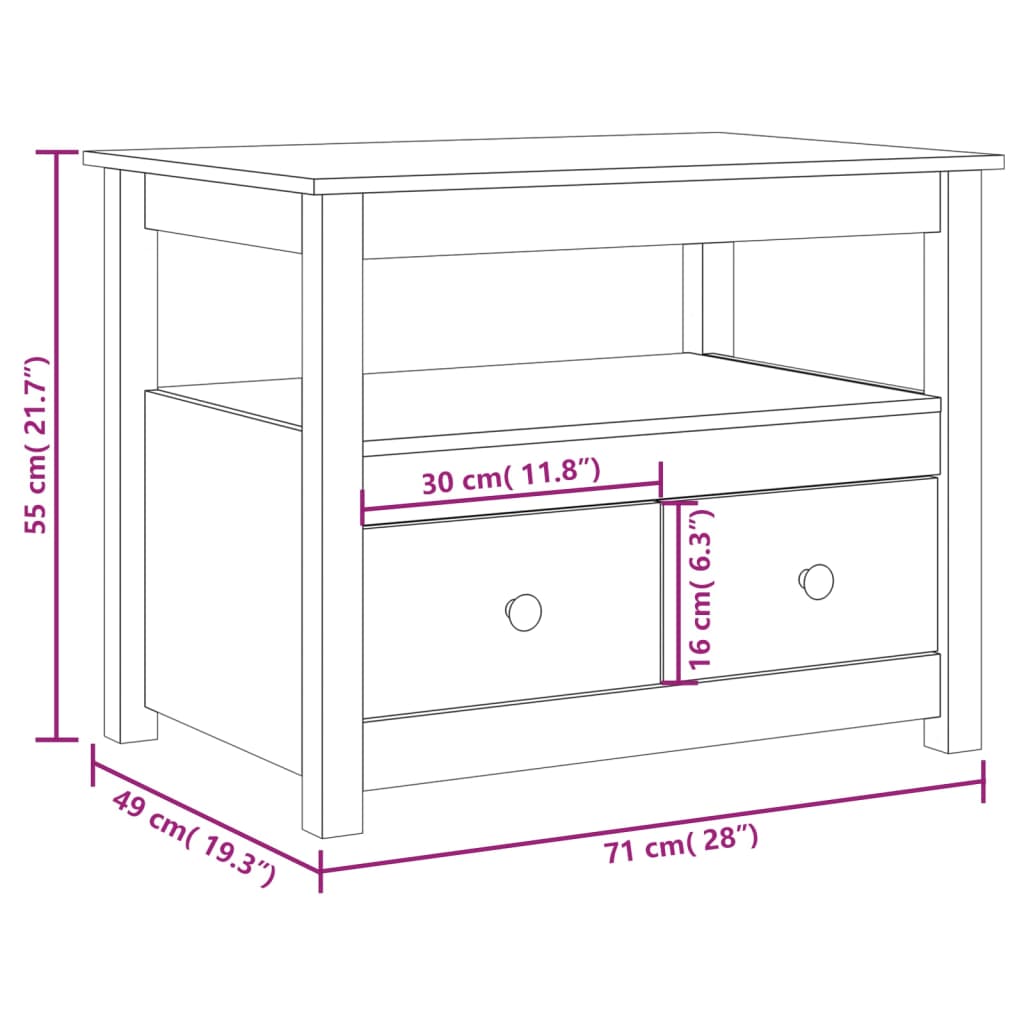 vidaXL Couchtisch Schwarz 71x49x55 cm Massivholz Kiefer