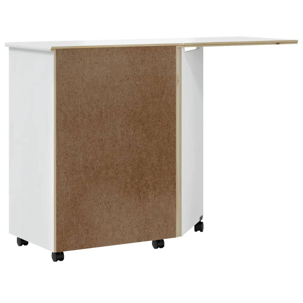 vidaXL Rollschrank mit Schreibtisch MOSS Weiß Massivholz Kiefer