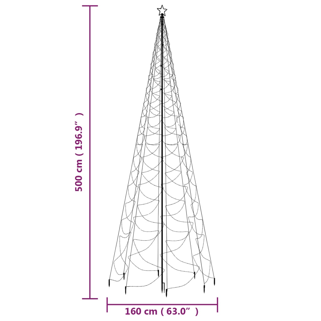 vidaXL LED-Weihnachtsbaum mit Metallstange 1400 LEDs Kaltweiß 5 m