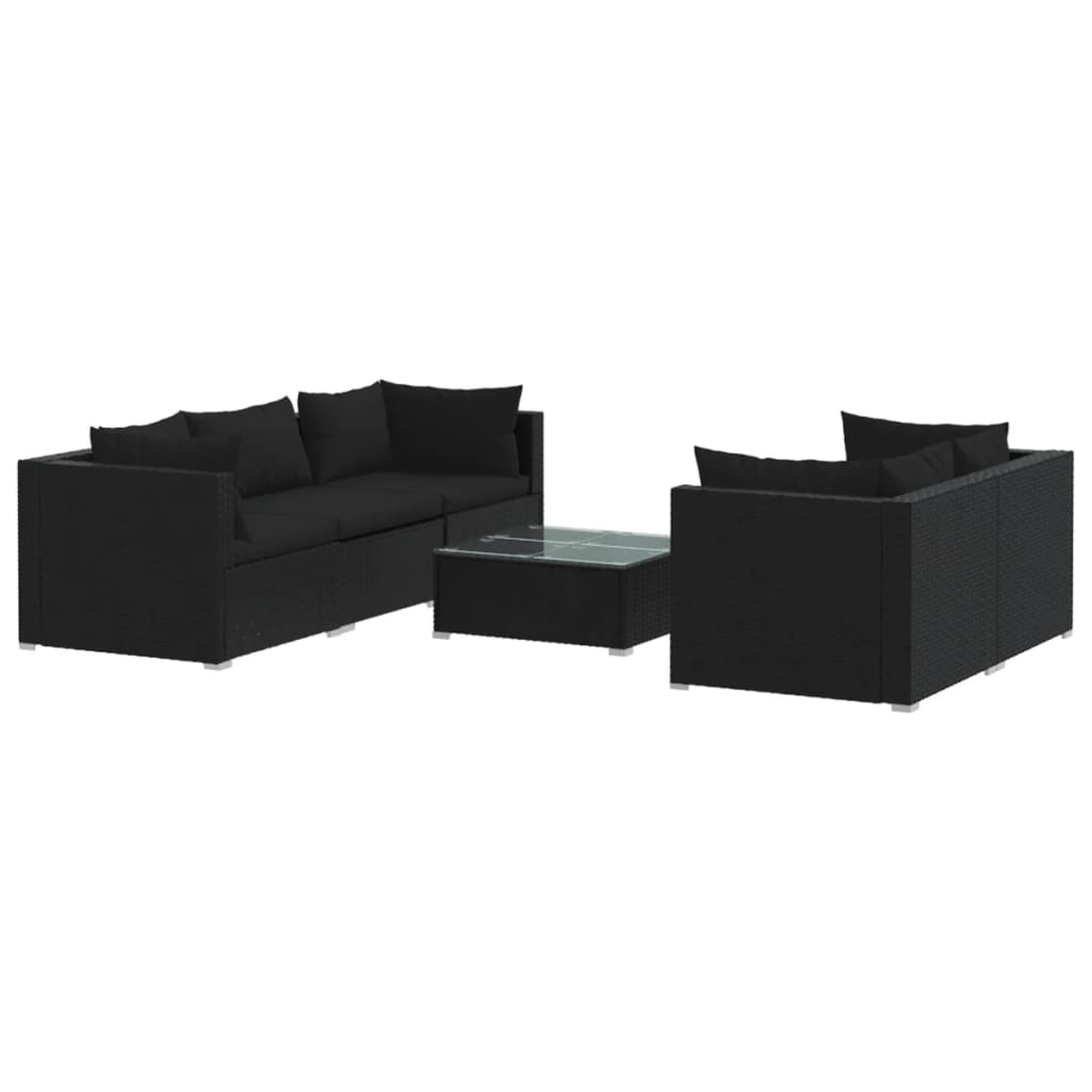 vidaXL 6-tlg. Garten-Lounge-Set mit Kissen Poly Rattan Schwarz