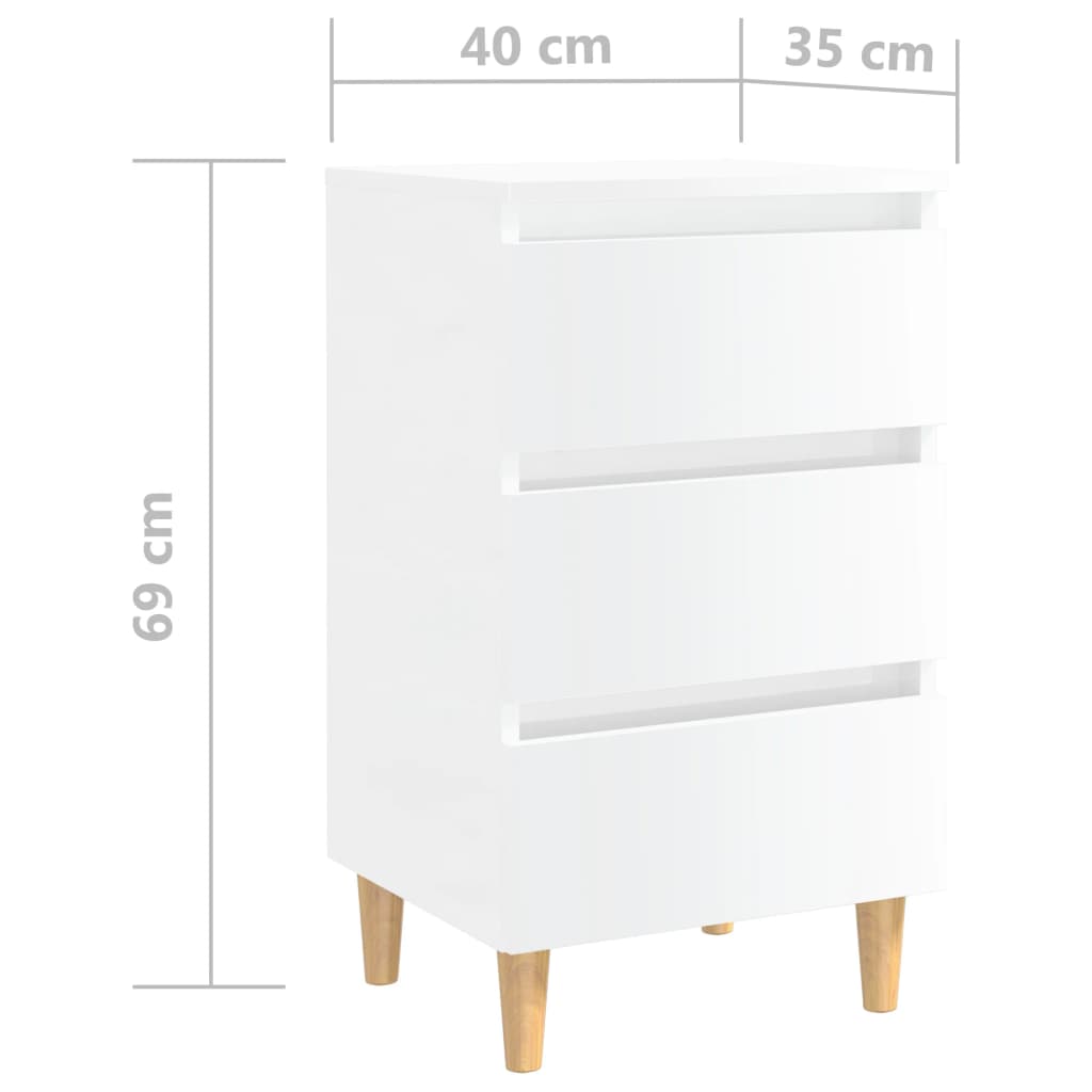 vidaXL Nachttisch mit Massivholz-Beinen Hochglanz-Weiß 40x35x69 cm
