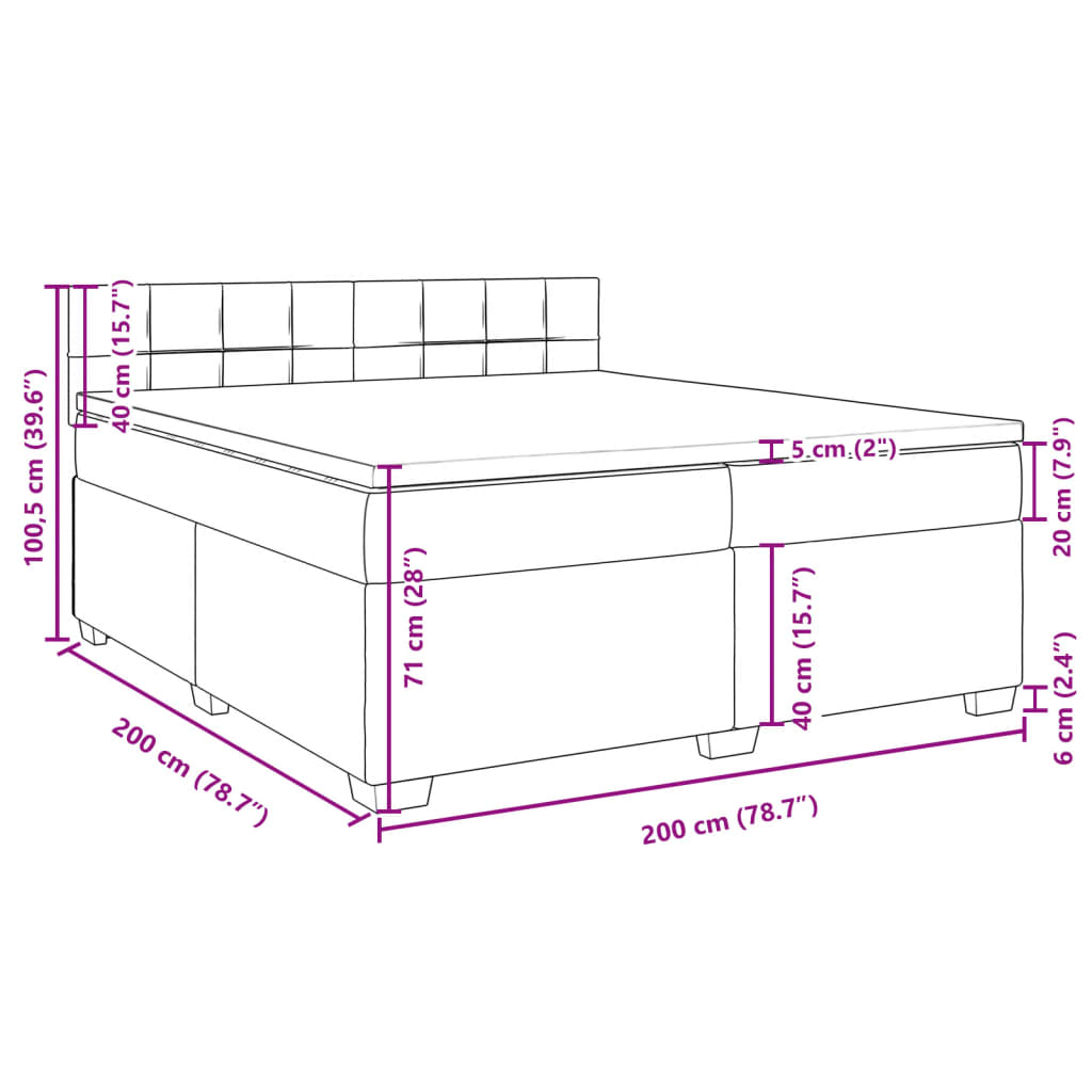 vidaXL Boxspringbett mit Matratze Hellgrau 200x200 cm Samt