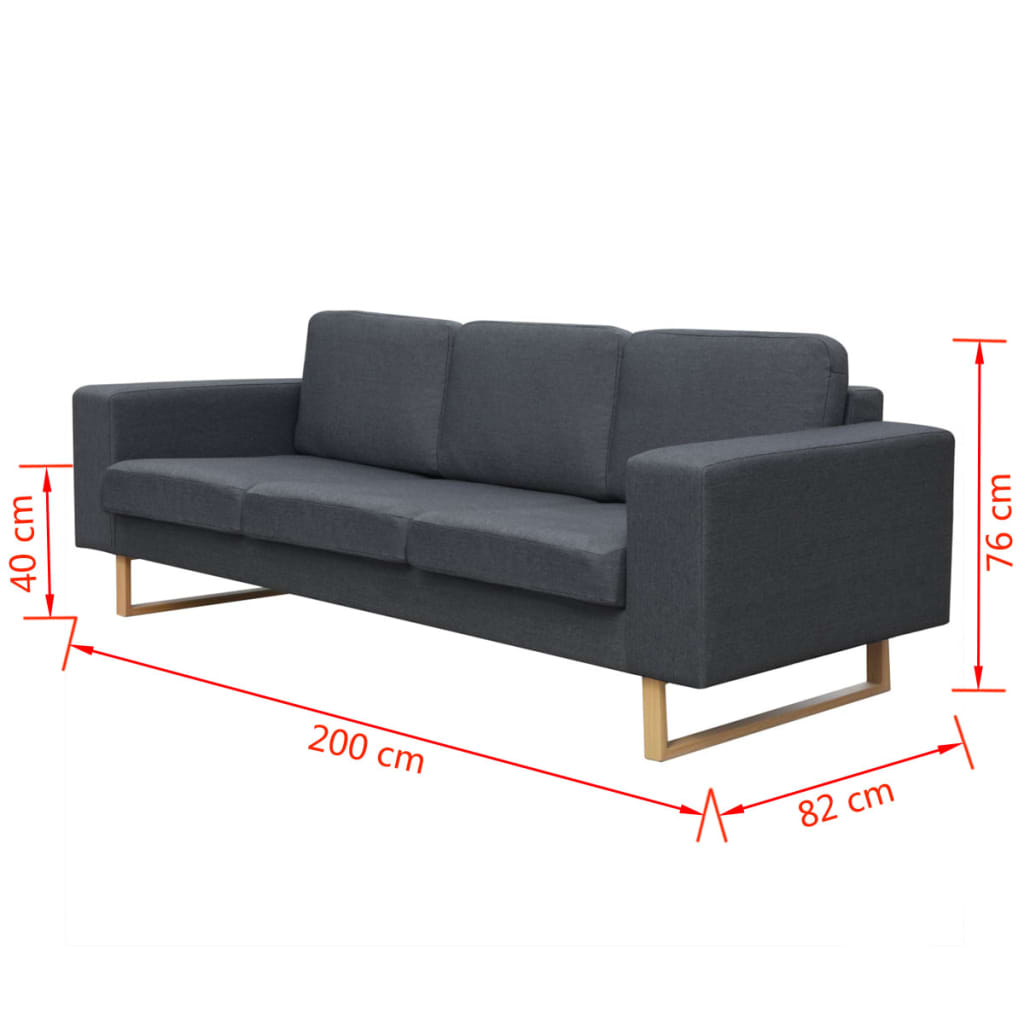 vidaXL Sofa 3-Sitzer Stoff Dunkelgrau