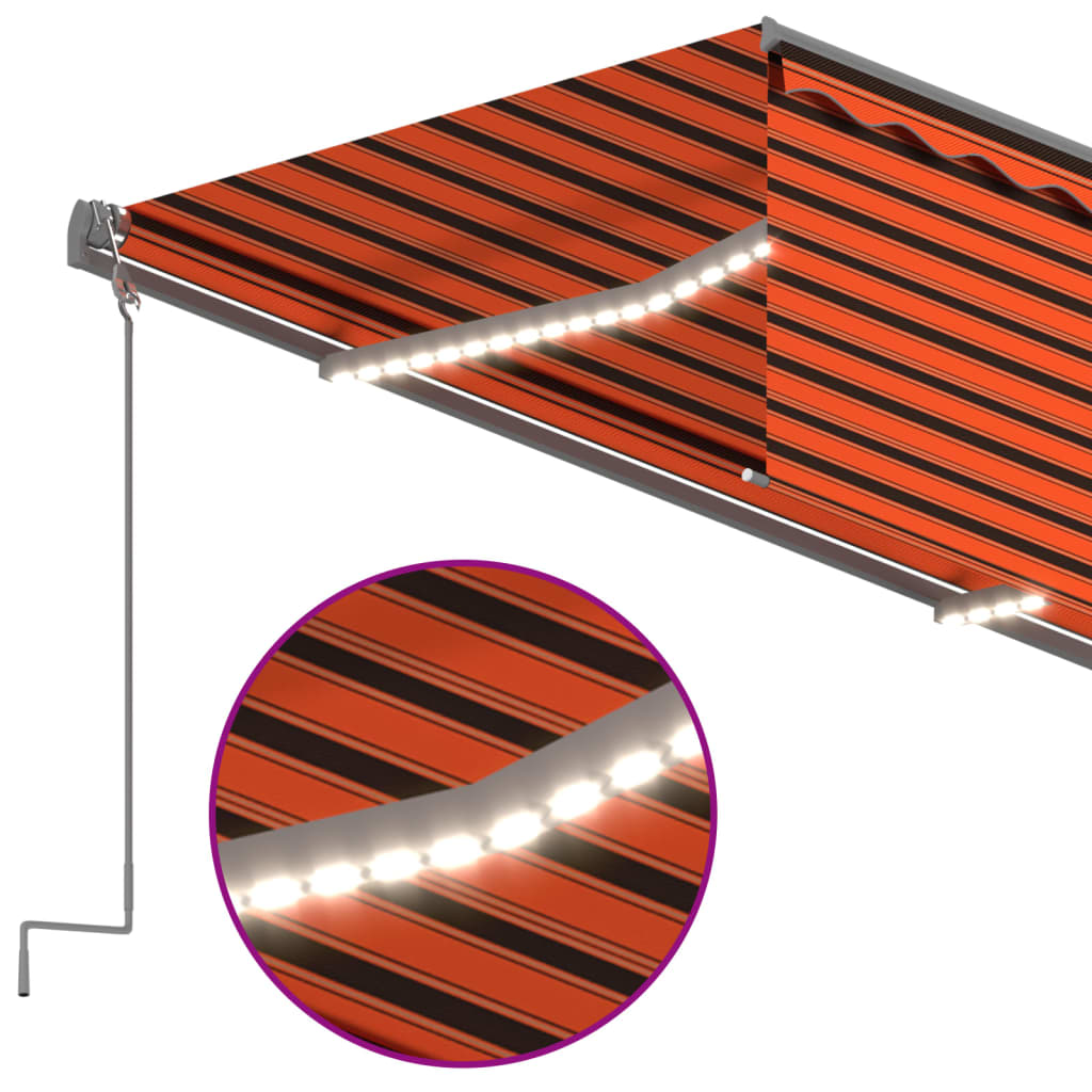 vidaXL Markise Manuell Einziehbar mit Rollo & LED 5x3 m Orange & Braun