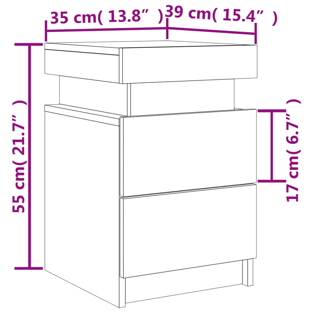 vidaXL Nachttisch mit LED-Leuchten Grau Sonoma 35x39x55 cm