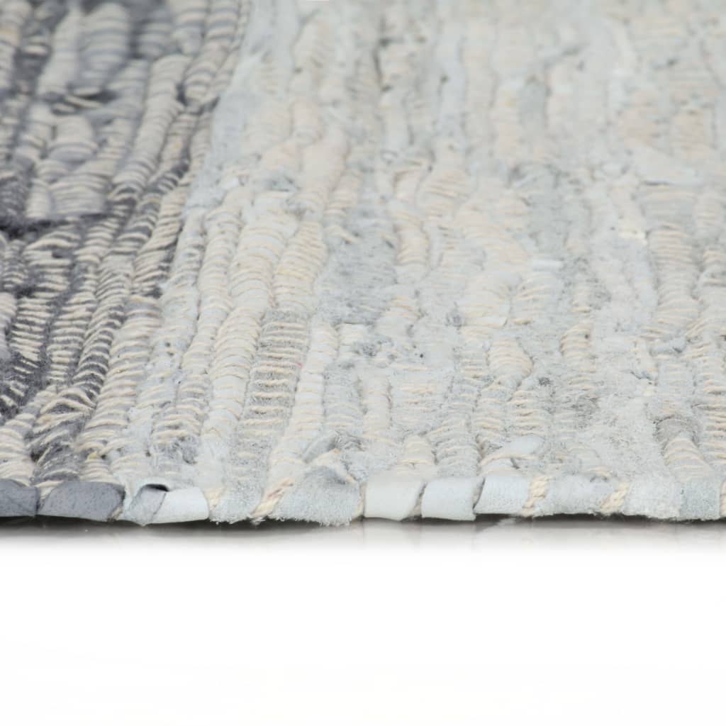 vidaXL Chindi-Teppich Handgewebt Leder 120x170 cm Grau