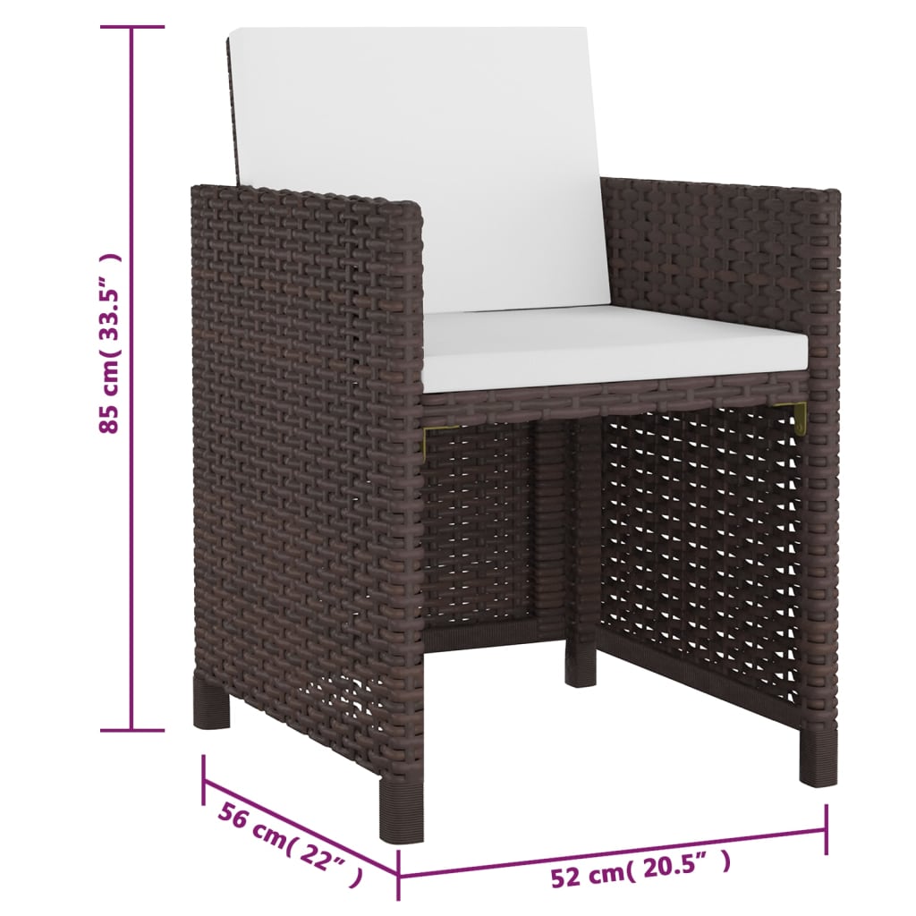 vidaXL 5-tlg. Garten-Essgruppe mit Auflagen Poly Rattan Braun