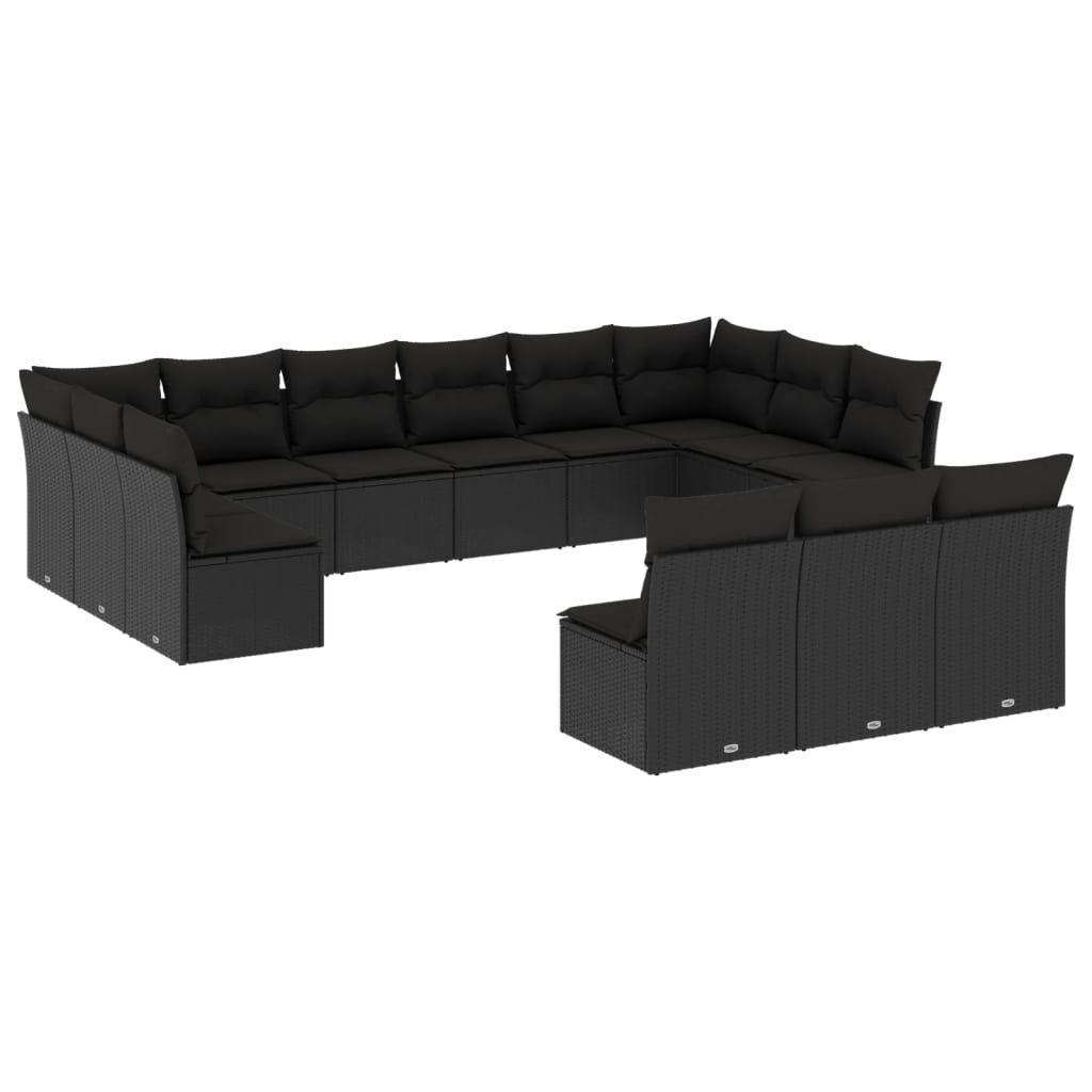 vidaXL 13-tlg. Garten-Sofagarnitur mit Kissen Schwarz Poly Rattan