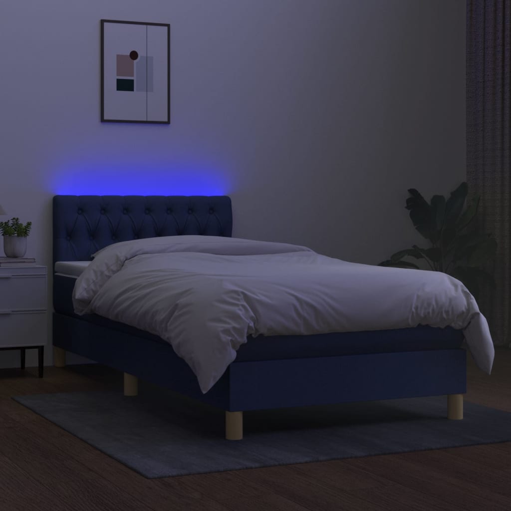 vidaXL Boxspringbett mit Matratze & LED Blau 90x200 cm Stoff