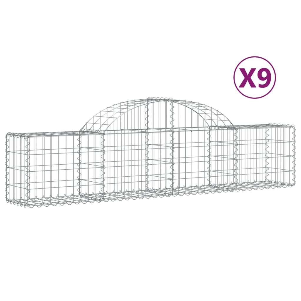 vidaXL Gabionen mit Hochbogen 9 Stk. 200x30x40/60 cm Verzinktes Eisen