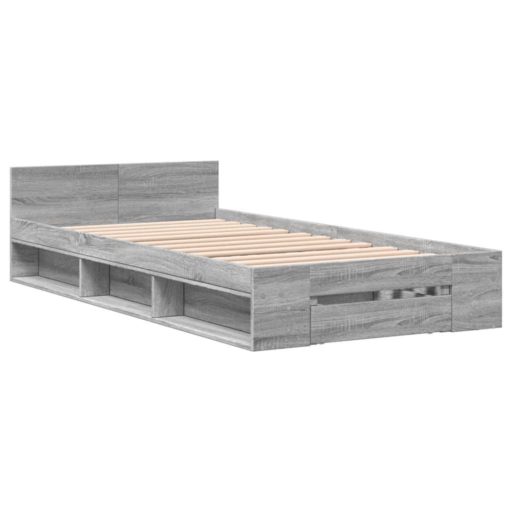 vidaXL Bettgestell mit Schublade Grau Sonoma 100x200 cm Holzwerkstoff