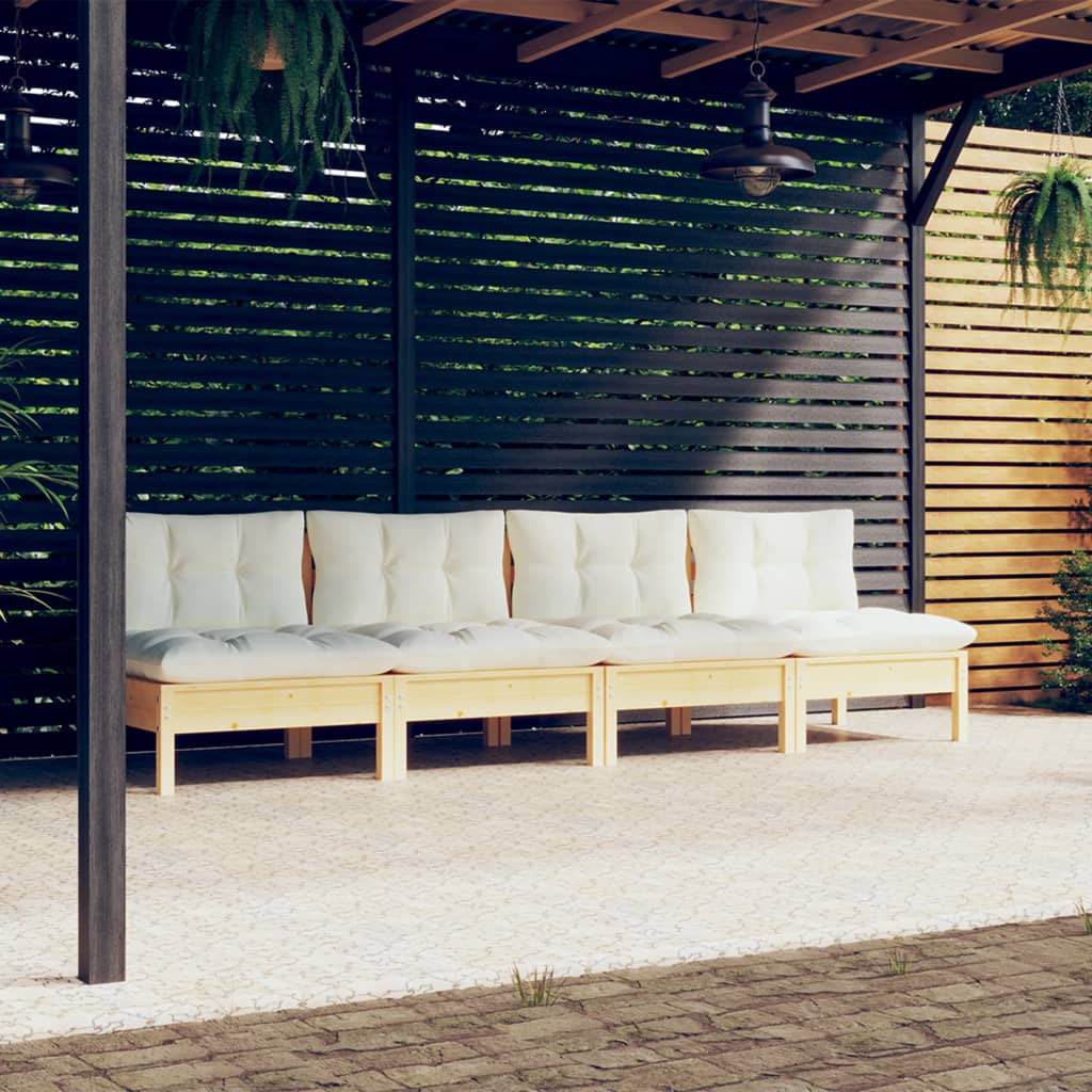 vidaXL 4-Sitzer-Gartensofa mit Creme Kissen Massivholz Kiefer