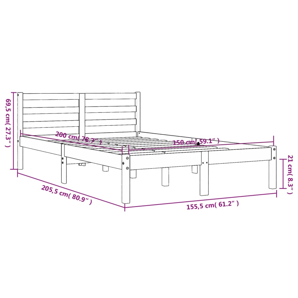 vidaXL Massivholzbett ohne Matratze Wachsbraun 150x200 cm Kiefernholz