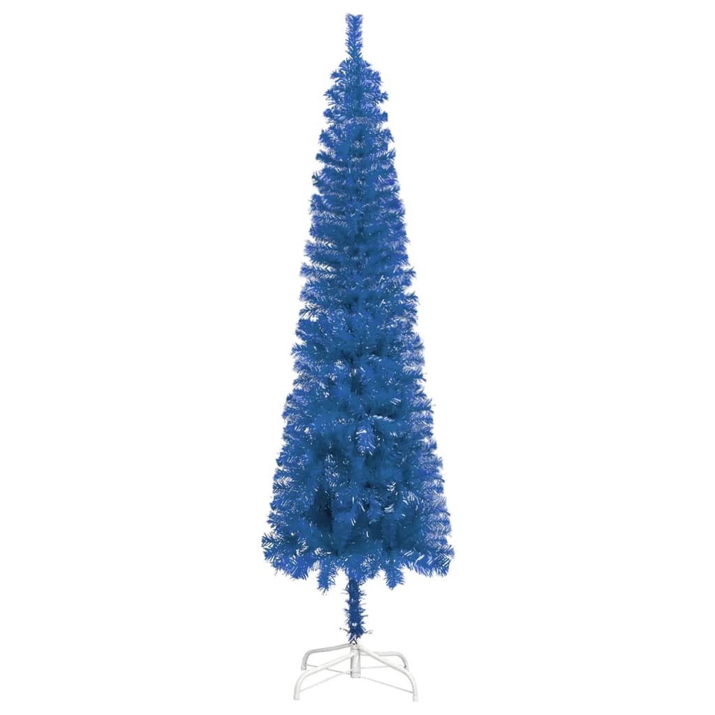 vidaXL Weihnachtsbaum Schlank mit LEDs & Kugeln Blau 240 cm