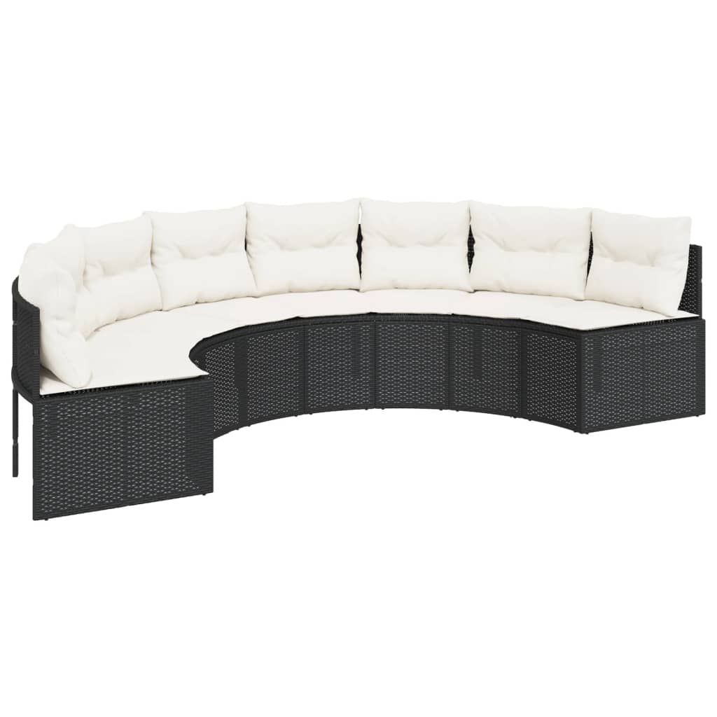 vidaXL Gartensofa mit Kissen Halbrund Beige Poly-Rattan