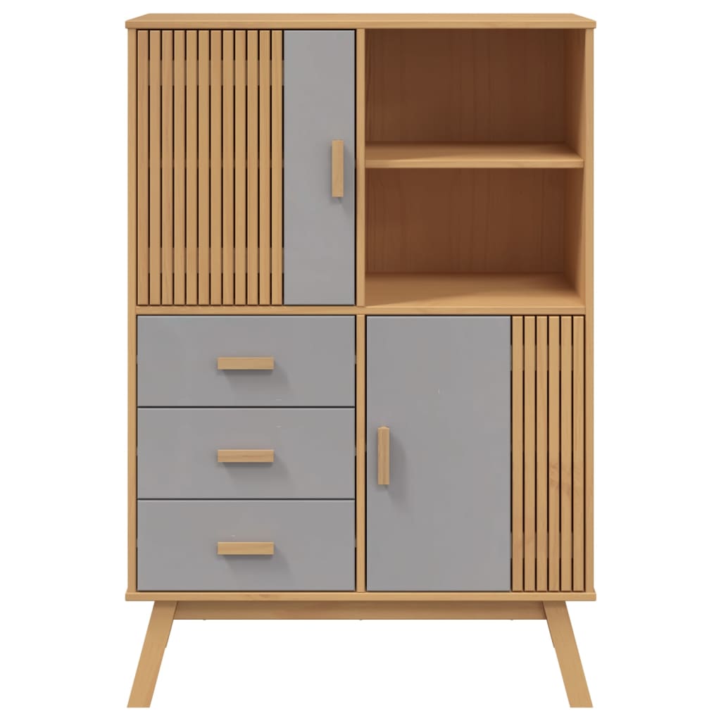 vidaXL Highboard OLDEN Grau und Braun 85x43x125 cm Massivholz Kiefer