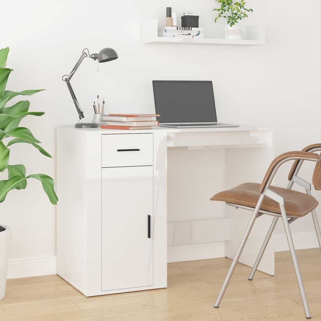 vidaXL Schreibtisch mit Stauraum Hochglanz-Weiß Holzwerkstoff