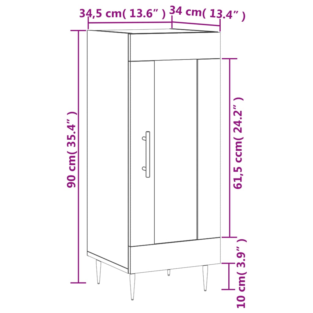 vidaXL Sideboard Grau Sonoma 34,5x34x90 cm Holzwerkstoff