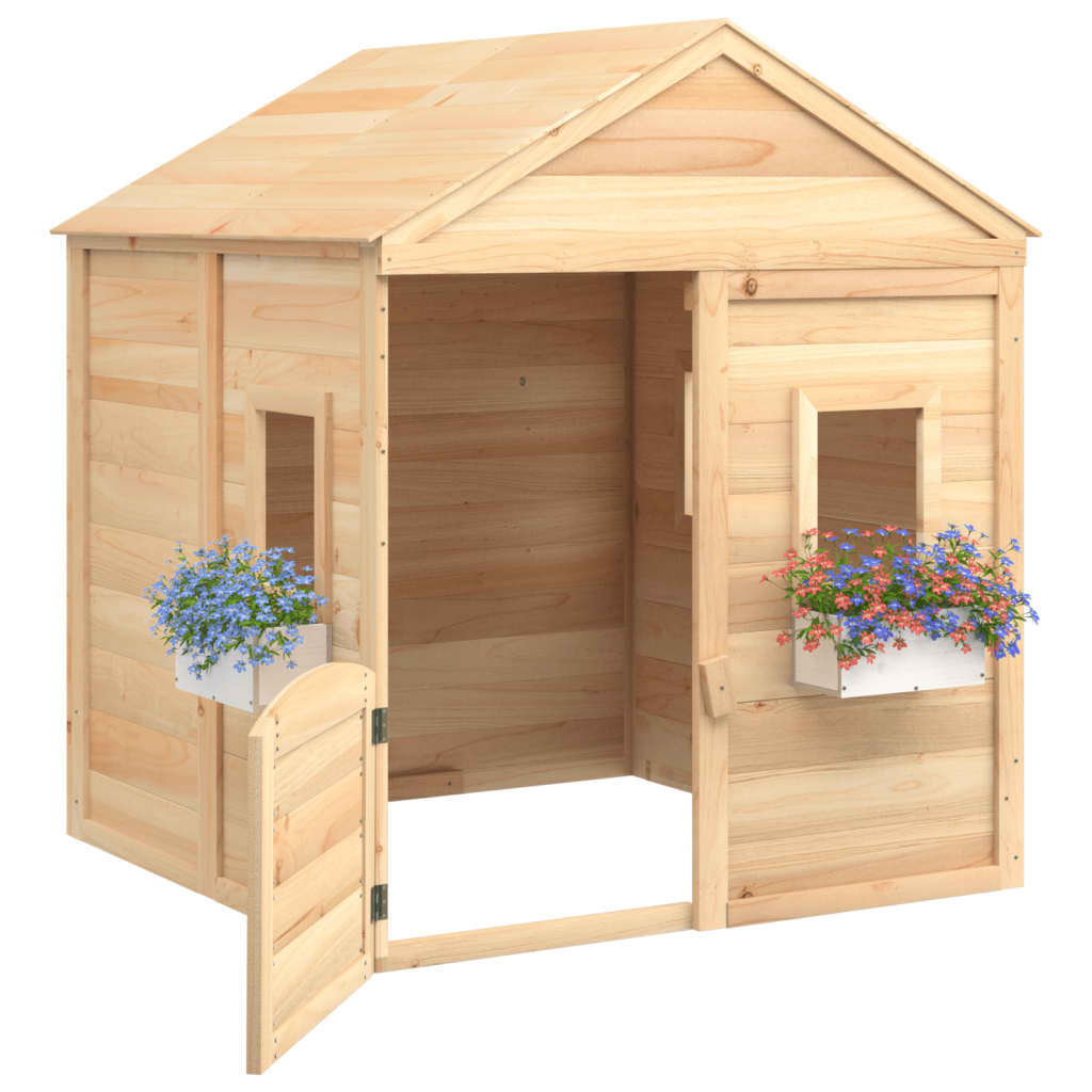 vidaXL Spielhaus mit Abschließbarer Tür und Blumentöpfen Tannenholz